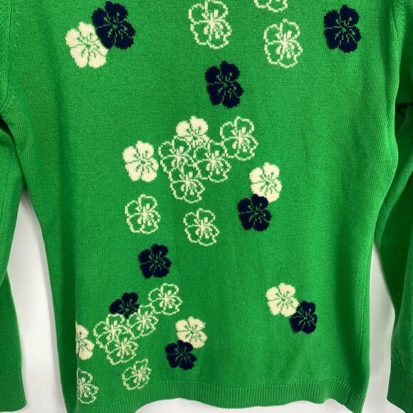 Vintage Ballatyne Sweater Women's Cashmere Thin Green Floral Made In Scotland - Picture 3 of 8